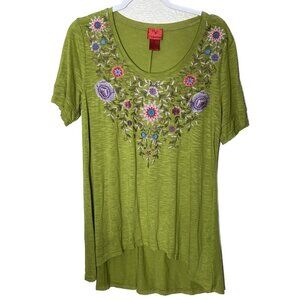 V Cristina Green Embroidered Top Size M
